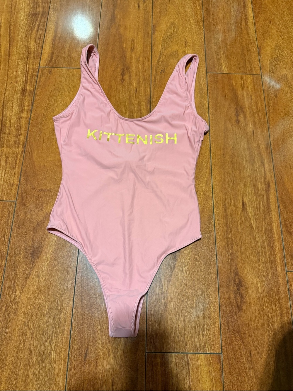 Kittenish Dusty Pink One-Piece Swimsuit with Gold Logo